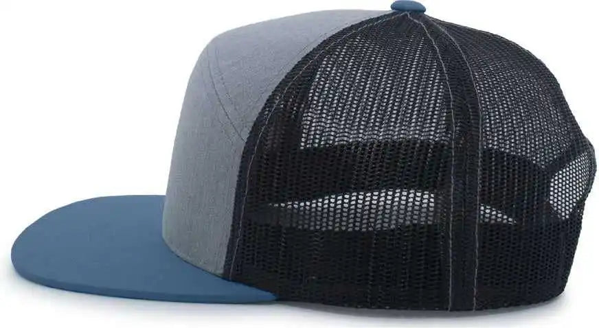 Pacific Headwear 787 6-panel Arch Snapback Trucker Cap - Heather Gray Slate Blue - Dark / 7’’ - 7 7/8’’