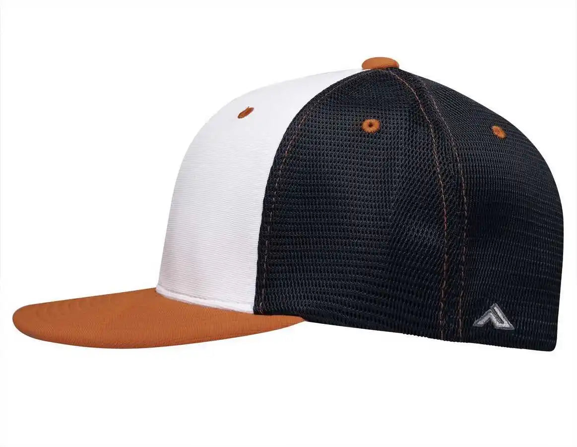 Pacific Headwear Es341 Premium M2 Performance Trucker Flexfit Cap - White Navy Orange