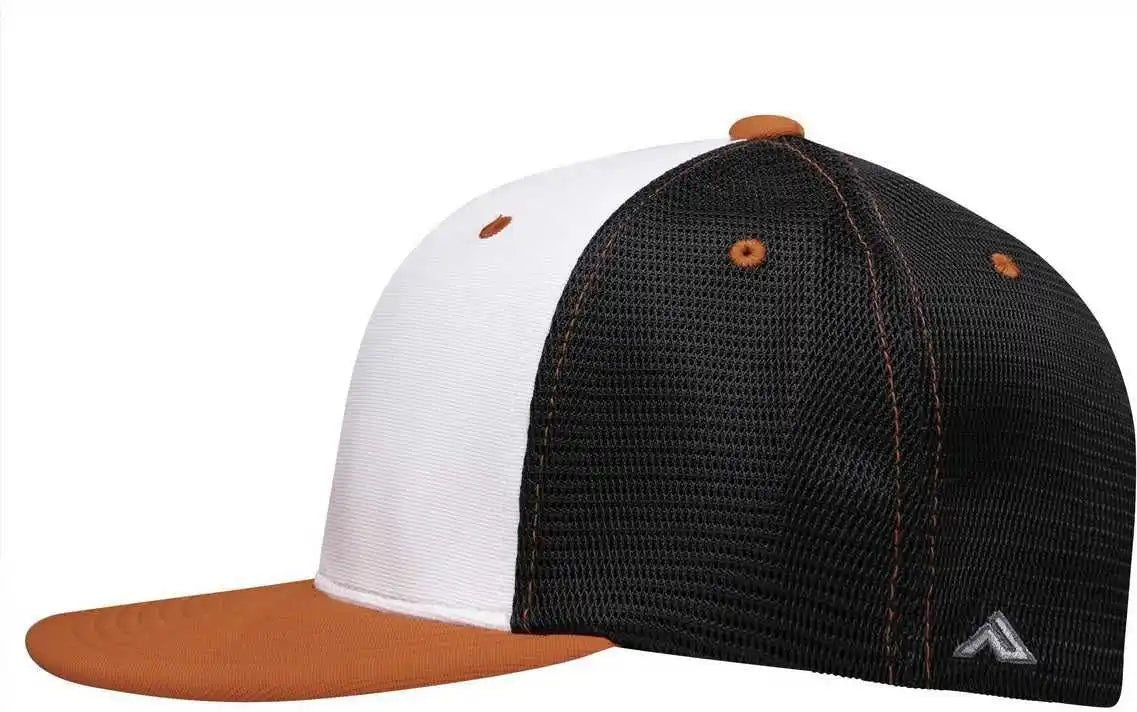 Pacific Headwear Es341 Premium M2 Performance Trucker Flexfit Cap - White Black Orange