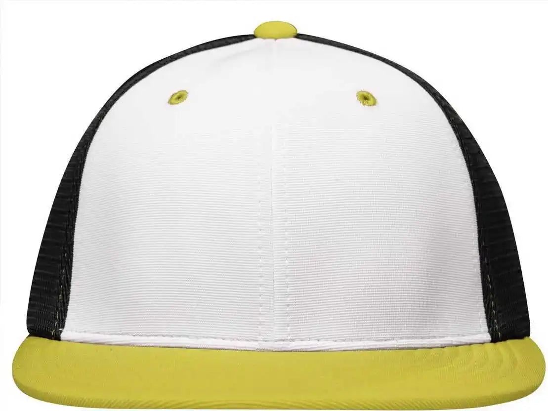 Pacific Headwear Es341 Premium M2 Performance Trucker Flexfit Cap - White Black Gold