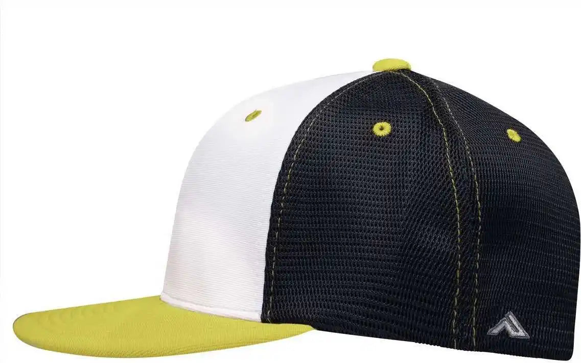 Pacific Headwear Es341 Premium M2 Performance Trucker Flexfit Cap - White Navy Gold