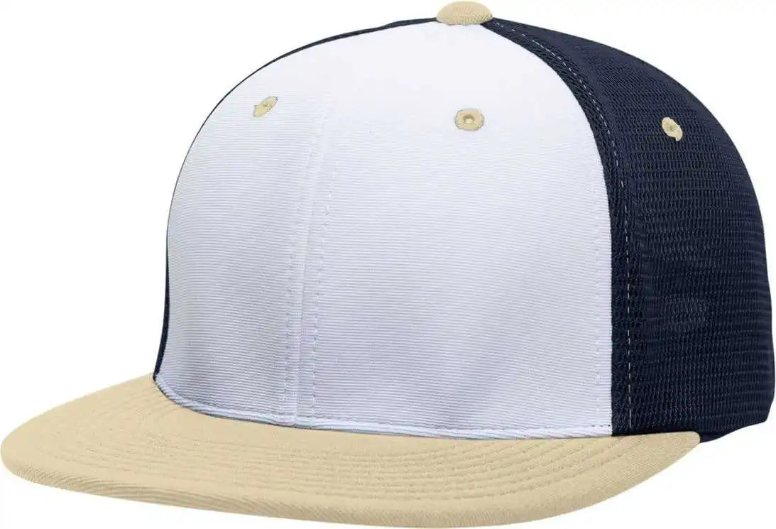 Pacific Headwear Es341 Premium M2 Performance Trucker Flexfit Cap - White Navy Vegas Gold - 6 3/8’’ - 7/8’’