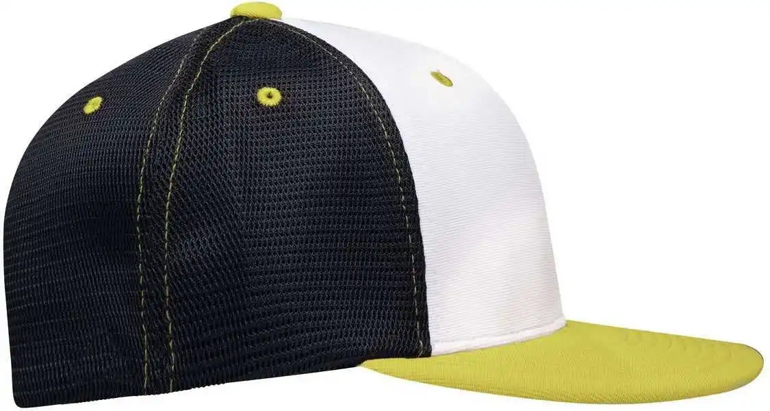 Pacific Headwear Es341 Premium M2 Performance Trucker Flexfit Cap - White Navy Gold