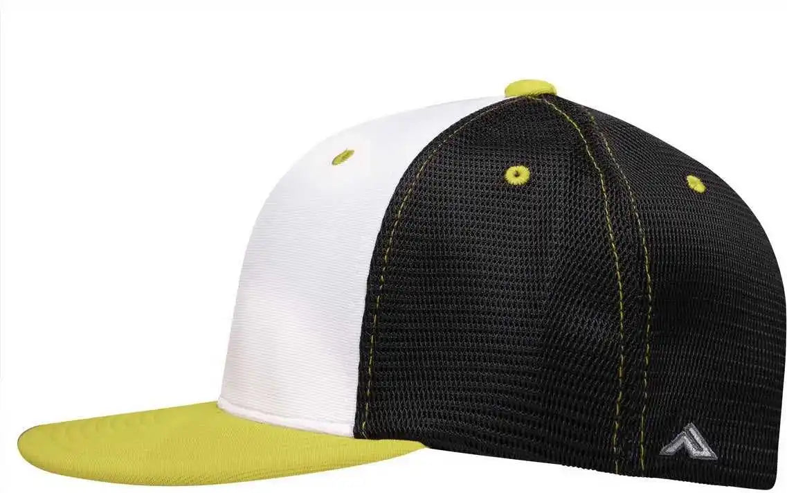 Pacific Headwear Es341 Premium M2 Performance Trucker Flexfit Cap - White Black Gold