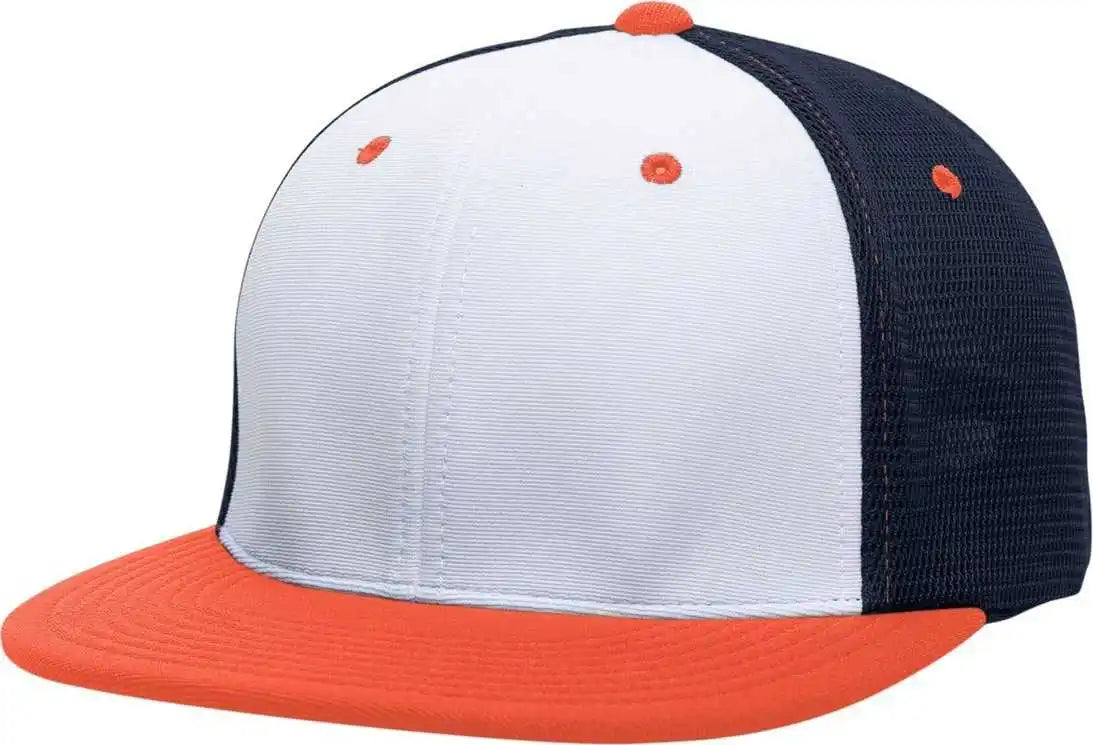 Pacific Headwear Es341 Premium M2 Performance Trucker Flexfit Cap - White Navy Orange - 6 3/8’’ - 7/8’’