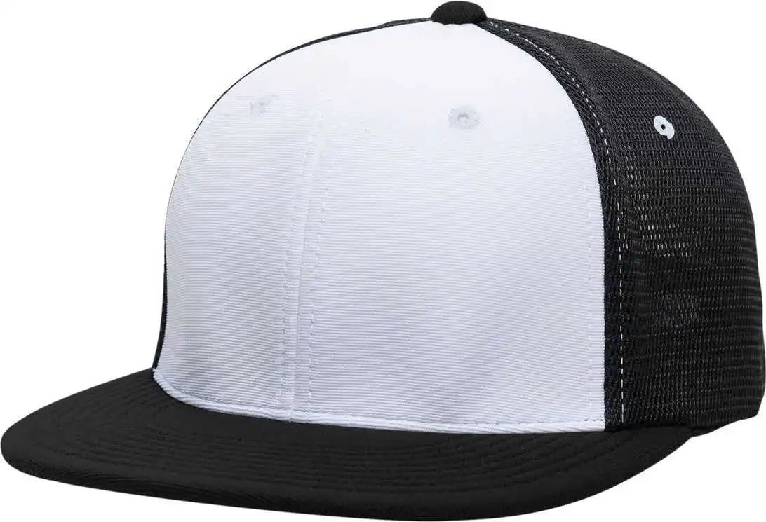 Pacific Headwear Es341 Premium M2 Performance Trucker Flexfit Cap - White Black - 6 3/8’’ - 7/8’’