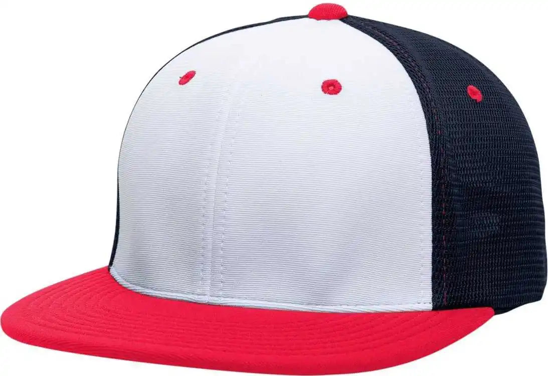 Pacific Headwear Es341 Premium M2 Performance Trucker Flexfit Cap - White Navy Red - 6 3/8’’ - 7/8’’