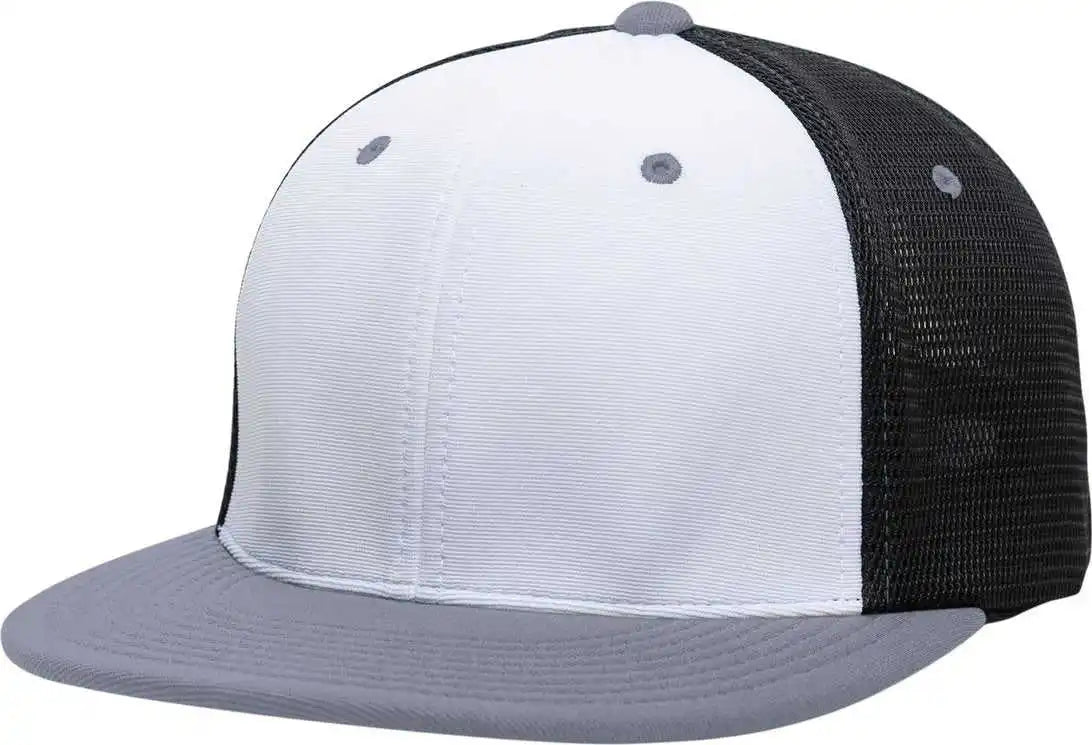 Pacific Headwear Es341 Premium M2 Performance Trucker Flexfit Cap - White Black Graphite - Dark Gray / 6 3/8’’ - 7/8’’