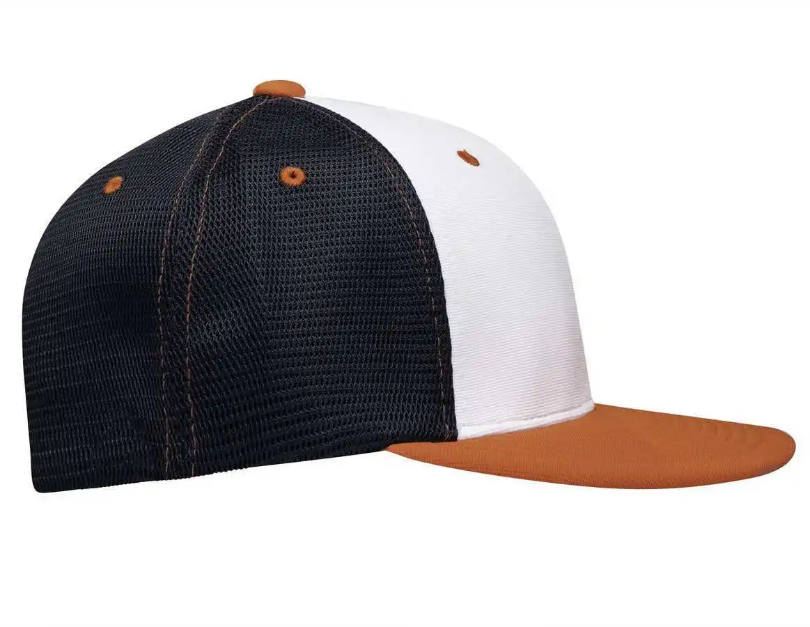Pacific Headwear Es341 Premium M2 Performance Trucker Flexfit Cap - White Navy Orange