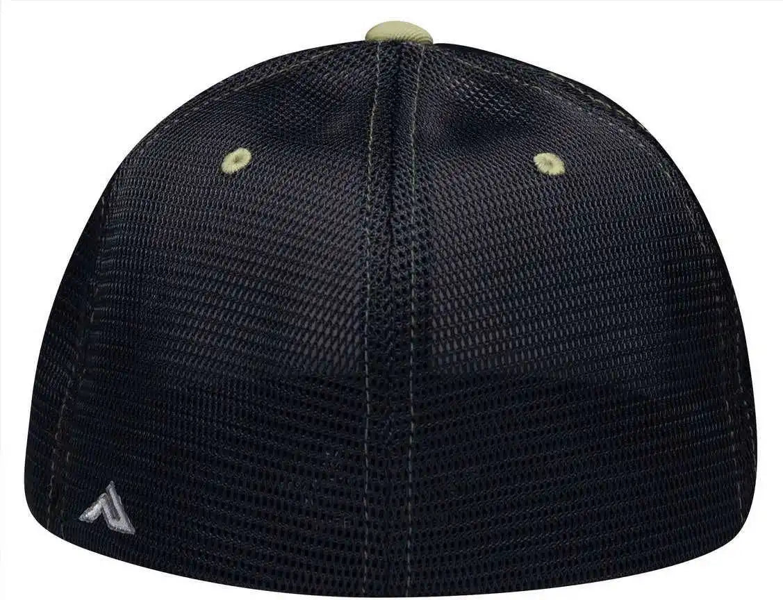 Pacific Headwear Es341 Premium M2 Performance Trucker Flexfit Cap - White Navy Vegas Gold