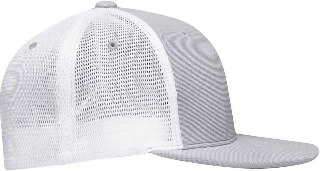 Pacific Headwear Es341 Premium M2 Performance Trucker Flexfit Cap - Silver White