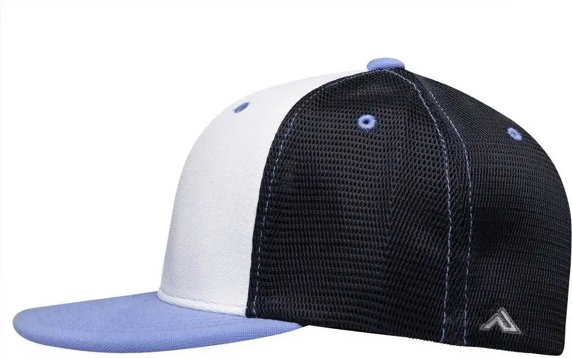 Pacific Headwear Es341 Premium M2 Performance Trucker Flexfit Cap - White Navy Columbia Blue