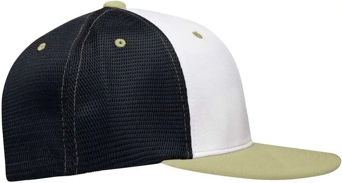 Pacific Headwear Es341 Premium M2 Performance Trucker Flexfit Cap - White Navy Vegas Gold