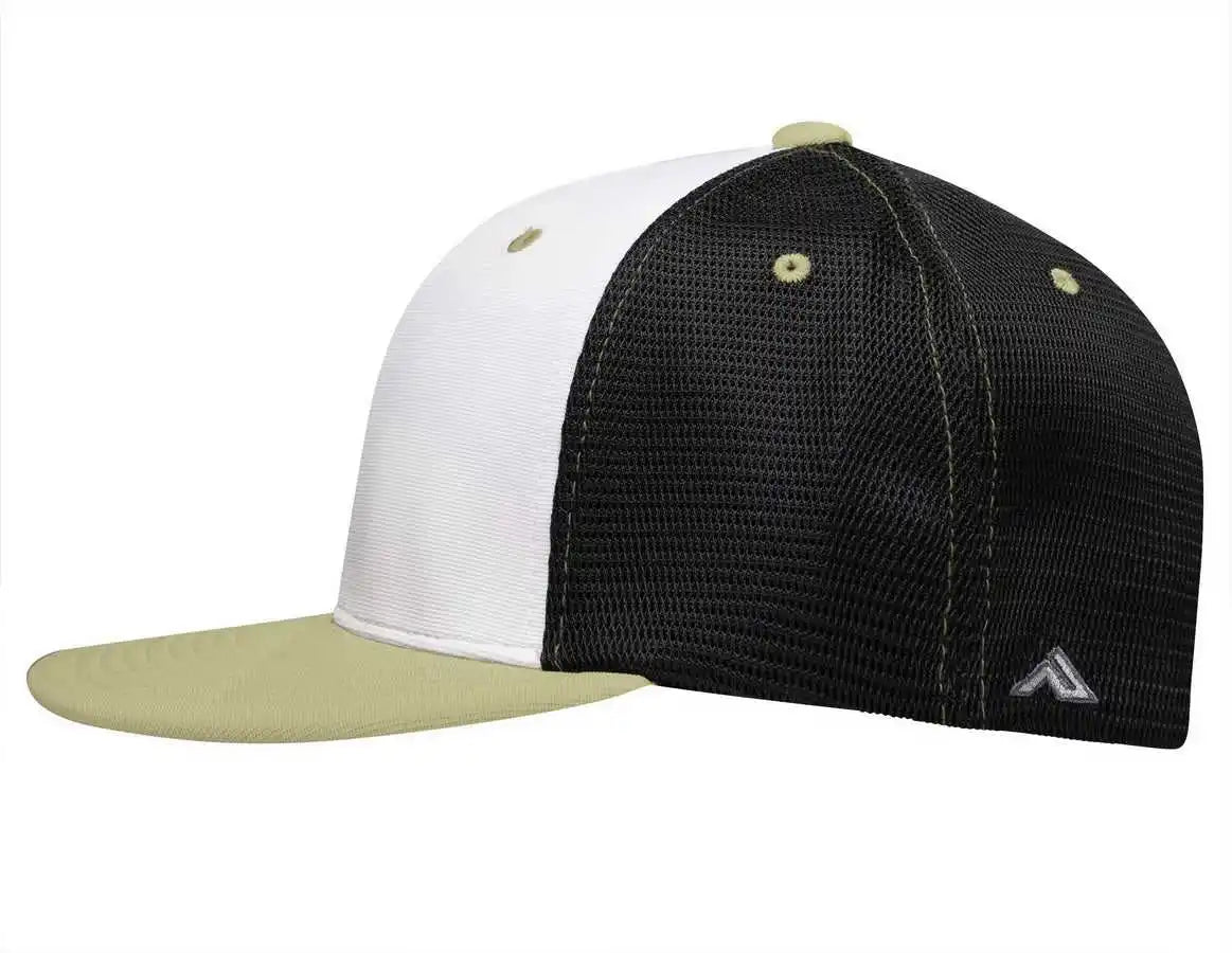 Pacific Headwear Es341 Premium M2 Performance Trucker Flexfit Cap - White Black Vegas Gold