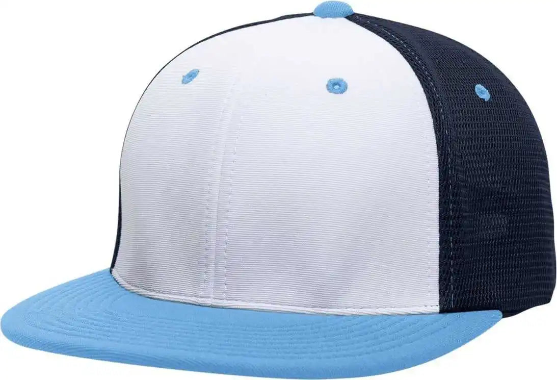 Pacific Headwear Es341 Premium M2 Performance Trucker Flexfit Cap - White Navy Columbia Blue - 6 3/8’’ - 7/8’’