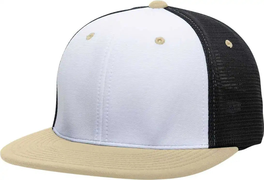 Pacific Headwear Es341 Premium M2 Performance Trucker Flexfit Cap - White Black Vegas Gold - 6 3/8’’ - 7/8’’