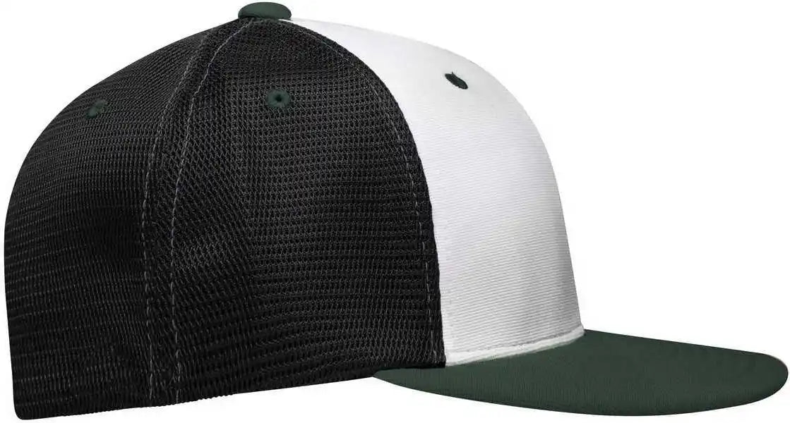 Pacific Headwear Es341 Premium M2 Performance Trucker Flexfit Cap - White Black Dark Green
