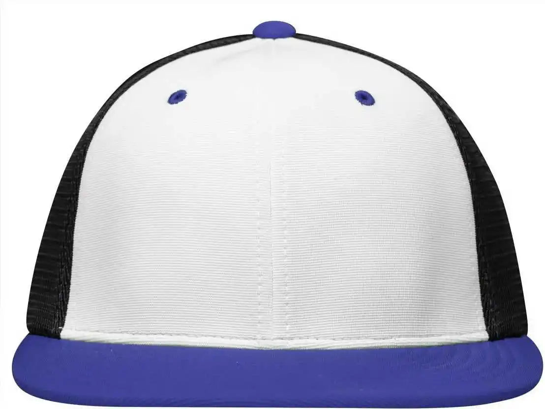 Pacific Headwear Es341 Premium M2 Performance Trucker Flexfit Cap - White Black Royal