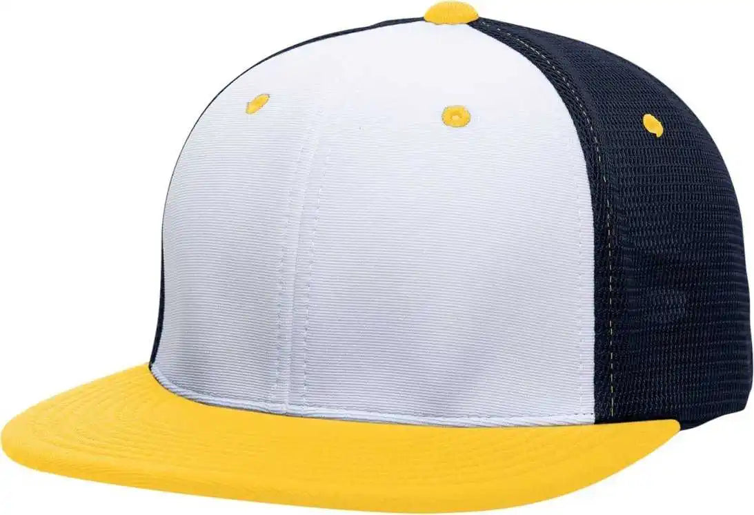 Pacific Headwear Es341 Premium M2 Performance Trucker Flexfit Cap - White Navy Gold - 6 3/8’’ - 7/8’’