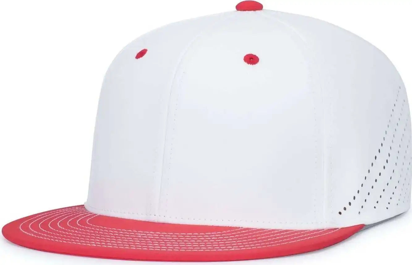 Pacific Headwear Es471 Premium Lightweight Perforated Pacflex Coolcore Cap - White Red - 6 1/2’’ 7’’