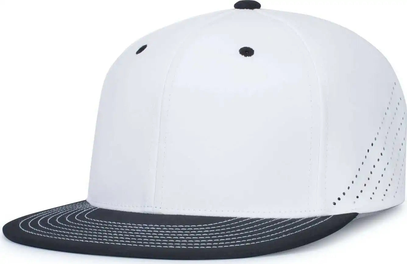 Pacific Headwear Es471 Premium Lightweight Perforated Pacflex Coolcore Cap - White Black - 6 1/2’’ 7’’