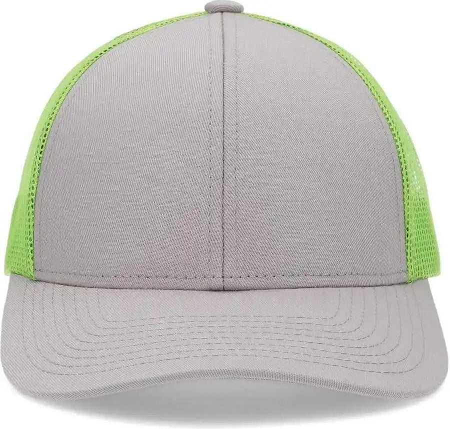 Pacific Headwear P114 Low-pro Trucker Cap - Heather Grey Neon Green - 7’’ - 7 7/8’’