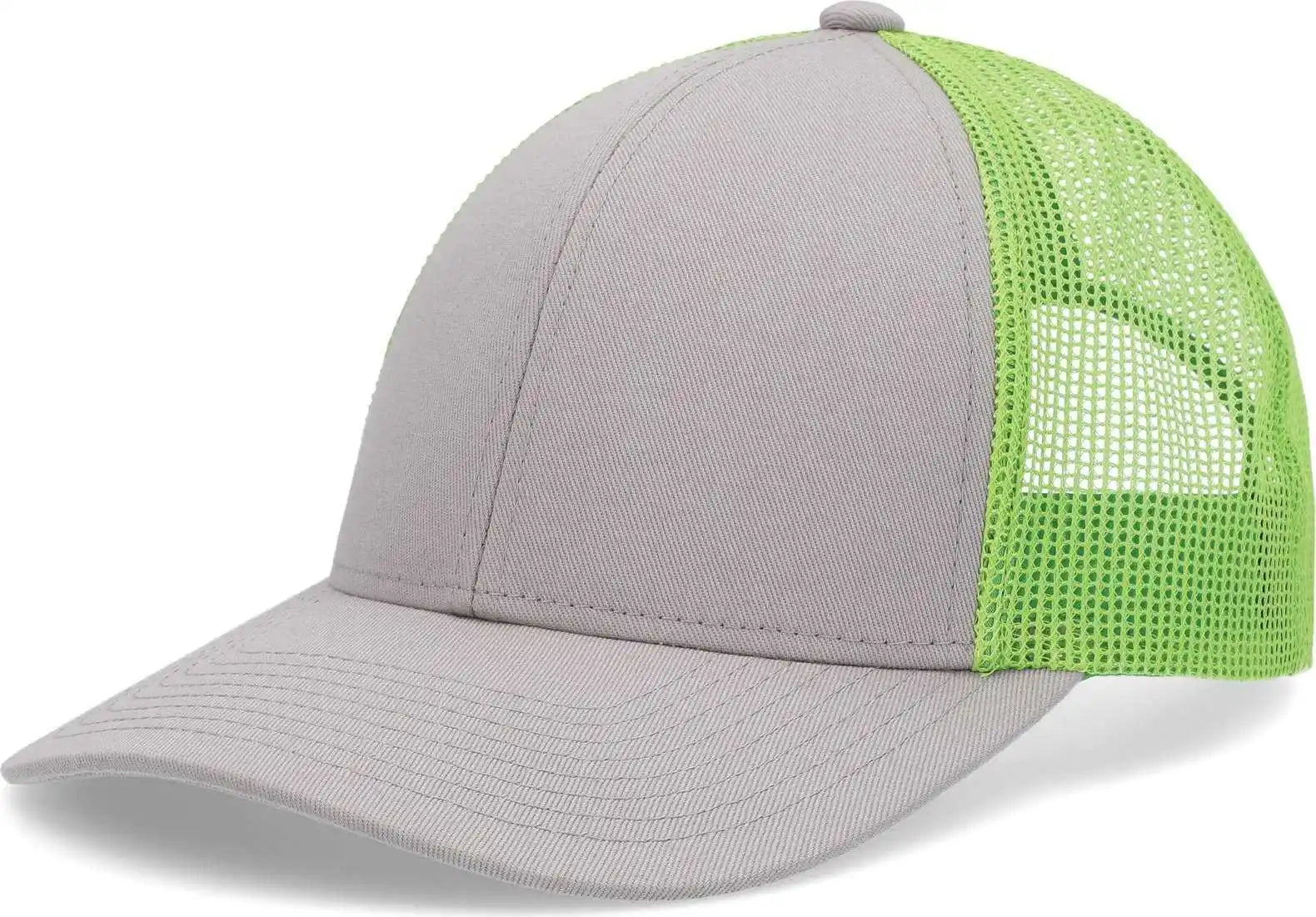 Pacific Headwear P114 Low-pro Trucker Cap - Heather Grey Neon Green - 7’’ - 7 7/8’’