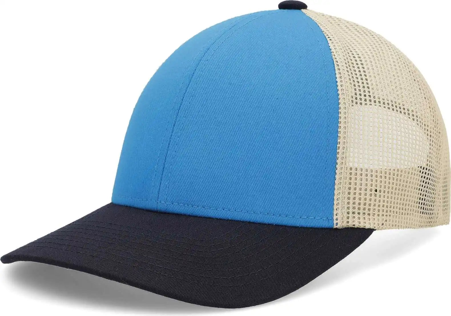 Pacific Headwear P114 Low-pro Trucker Cap - Panther Teal Beige Navy - 7’’ - 7 7/8’’