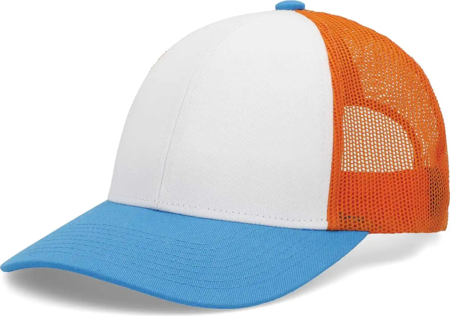 Pacific Headwear P114 Low-pro Trucker Cap - White Neon Orange Panther Teal - 7’’ - 7 7/8’’