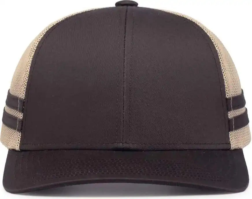 Pacific Headwear P115 Low-profile Stripe Trucker Cap - Brown Khaki - 7’’ - 7 7/8’’