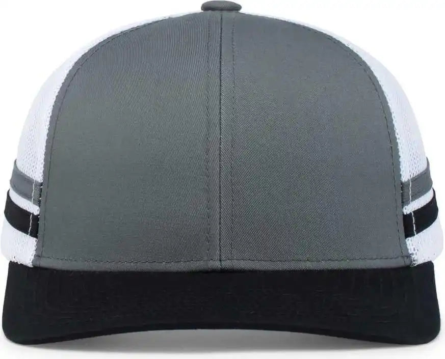Pacific Headwear P115 Low-profile Stripe Trucker Cap - Graphite White Black - 7’’ - 7 7/8’’