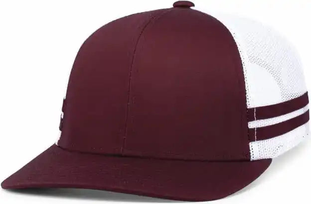 Pacific Headwear P115 Low-profile Stripe Trucker Cap - Maroon White - 7’’ - 7 7/8’’