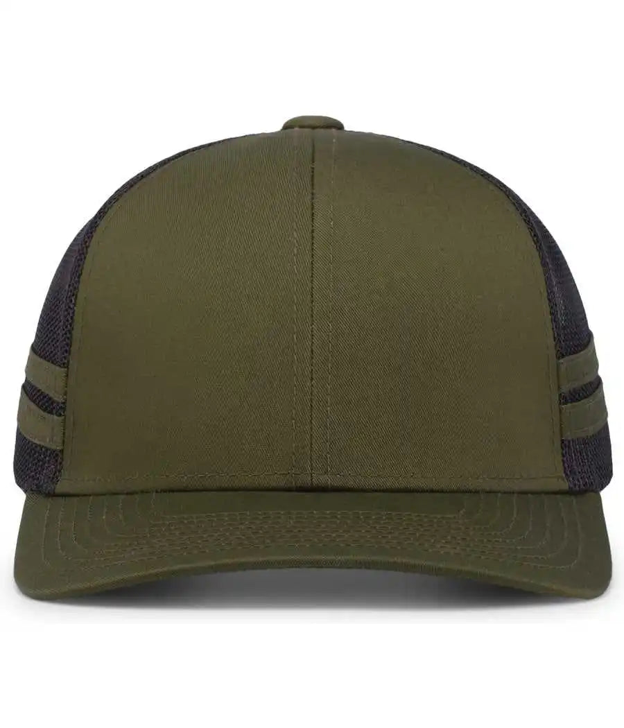 Pacific Headwear P115 Low-profile Stripe Trucker Cap - Moss Lt Charcoal - 7’’ - 7 7/8’’