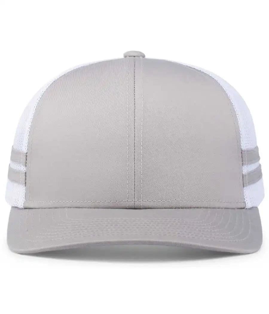 Pacific Headwear P115 Low-profile Stripe Trucker Cap - Silver White - 7’’ - 7 7/8’’