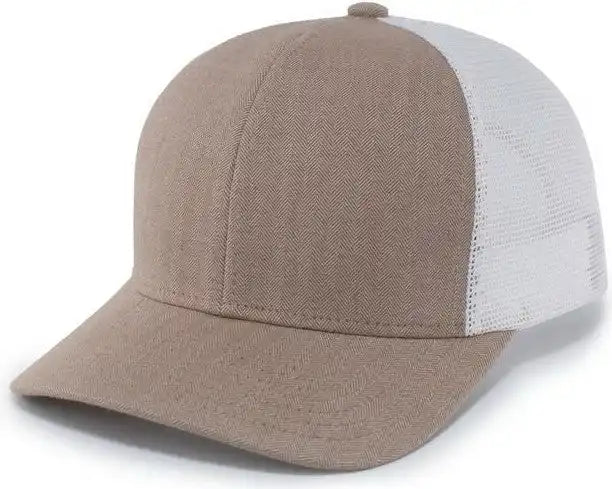 Pacific Headwear P124 Herringbone Trucker Cap - Khaki White - 7’’ - 7 7/8’’