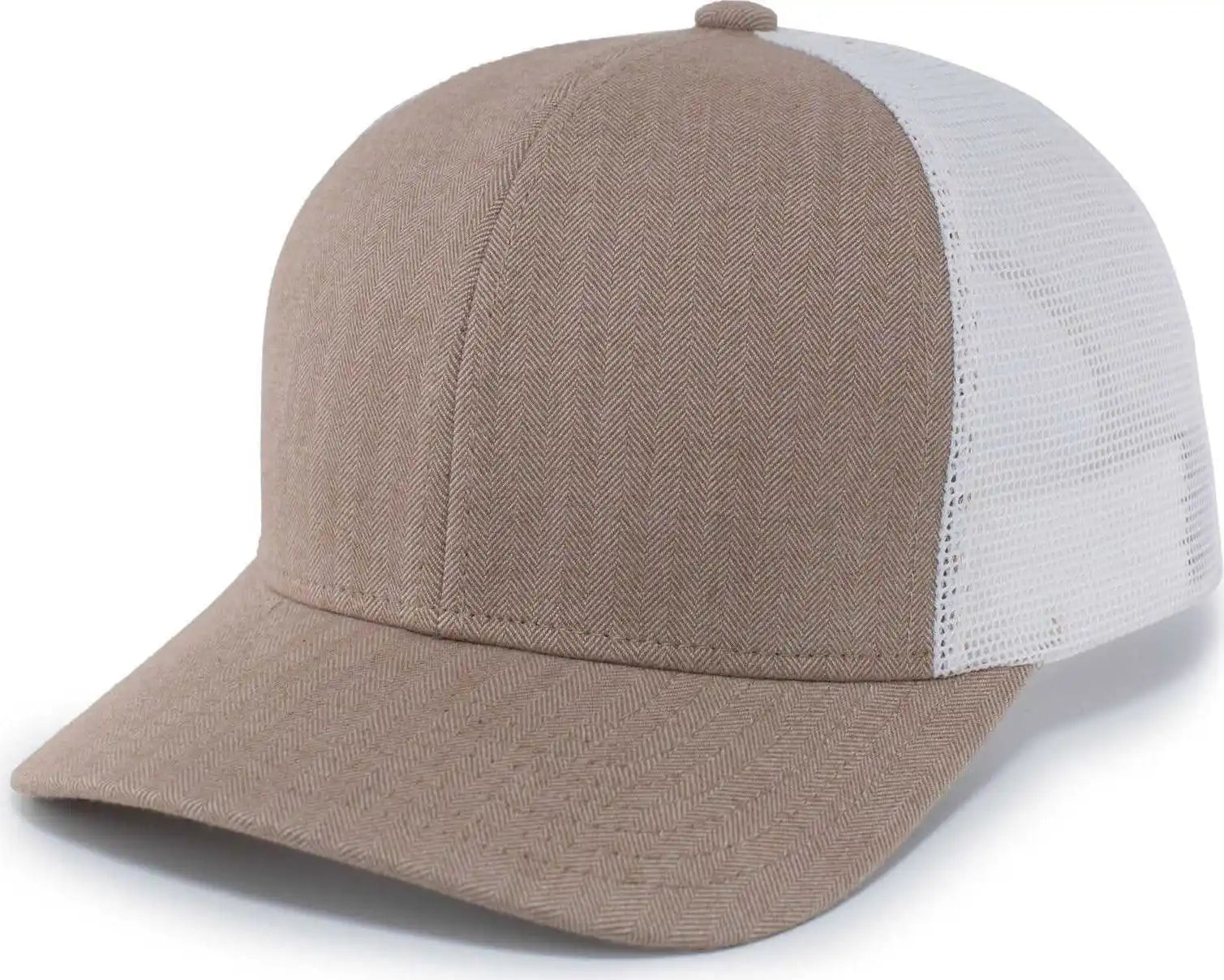 Pacific Headwear P124 Herringbone Trucker Cap - Khaki White - 7’’ - 7 7/8’’