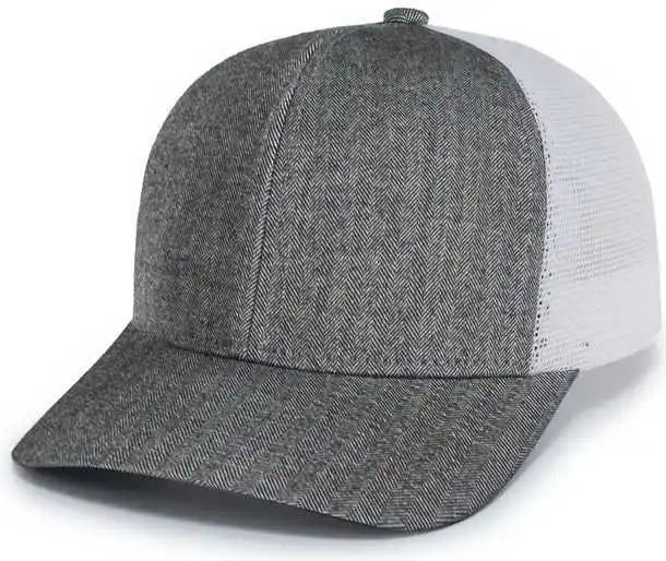 Pacific Headwear P124 Herringbone Trucker Cap - Light Grey White - 7’’ - 7 7/8’’