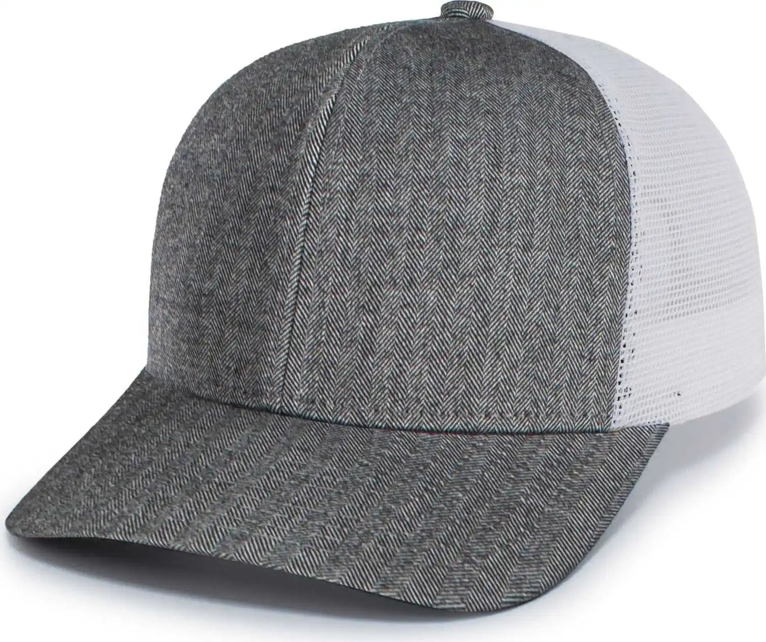 Pacific Headwear P124 Herringbone Trucker Cap - Light Grey White - 7’’ - 7 7/8’’