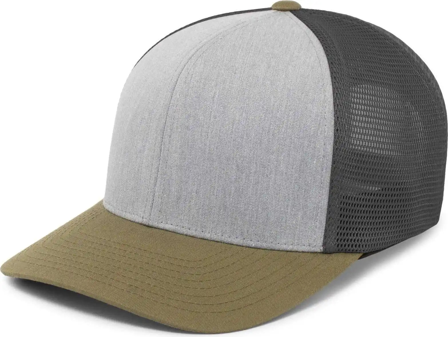 Pacific Headwear P151 Trucker Pacflex Snapback Cap - Heather Grey Lt Charcoal Moss Green - Gray Dark / 7’’ 7 7/8’’