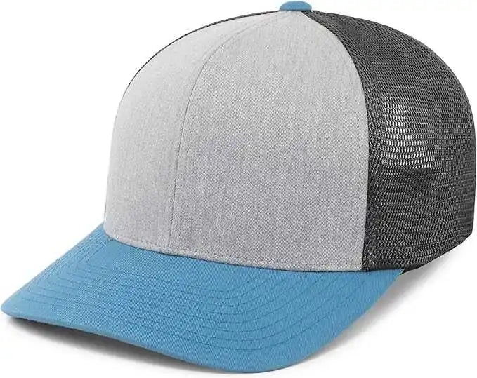 Pacific Headwear P151 Trucker Pacflex Snapback Cap - Heather Grey Lt Charcoal Ocean Blue - 7’’ - 7 7/8’’