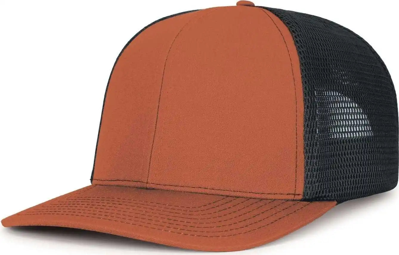 Pacific Headwear P151s Contrast Stitch Trucker Pacflex Snapback Cap - Rust Light Charcoal - Brown Gray / 7’’ 7 7/8’’