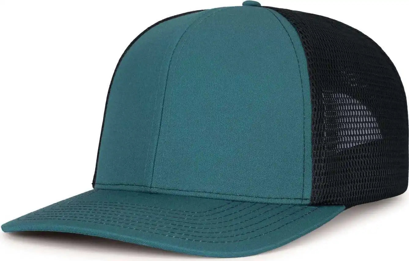 Pacific Headwear P151s Contrast Stitch Trucker Pacflex Snapback Cap - Deep Teal Lt Charcoal - Gray / 7’’ 7 7/8’’