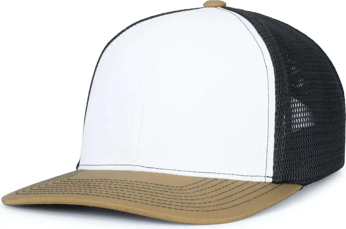 Pacific Headwear P151s Contrast Stitch Trucker Pacflex Snapback Cap - White Light Charcoal Buck - Gray / 7’’ 7 7/8’’