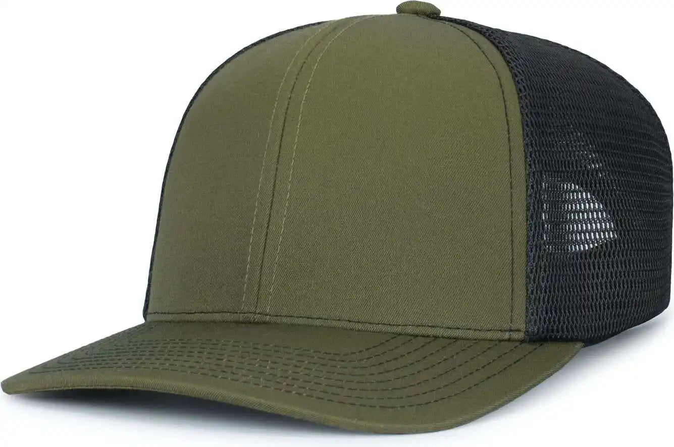 Pacific Headwear P151s Contrast Stitch Trucker Pacflex Snapback Cap - Moss Lt Charcoal - Olive Gray / 7’’ 7 7/8’’