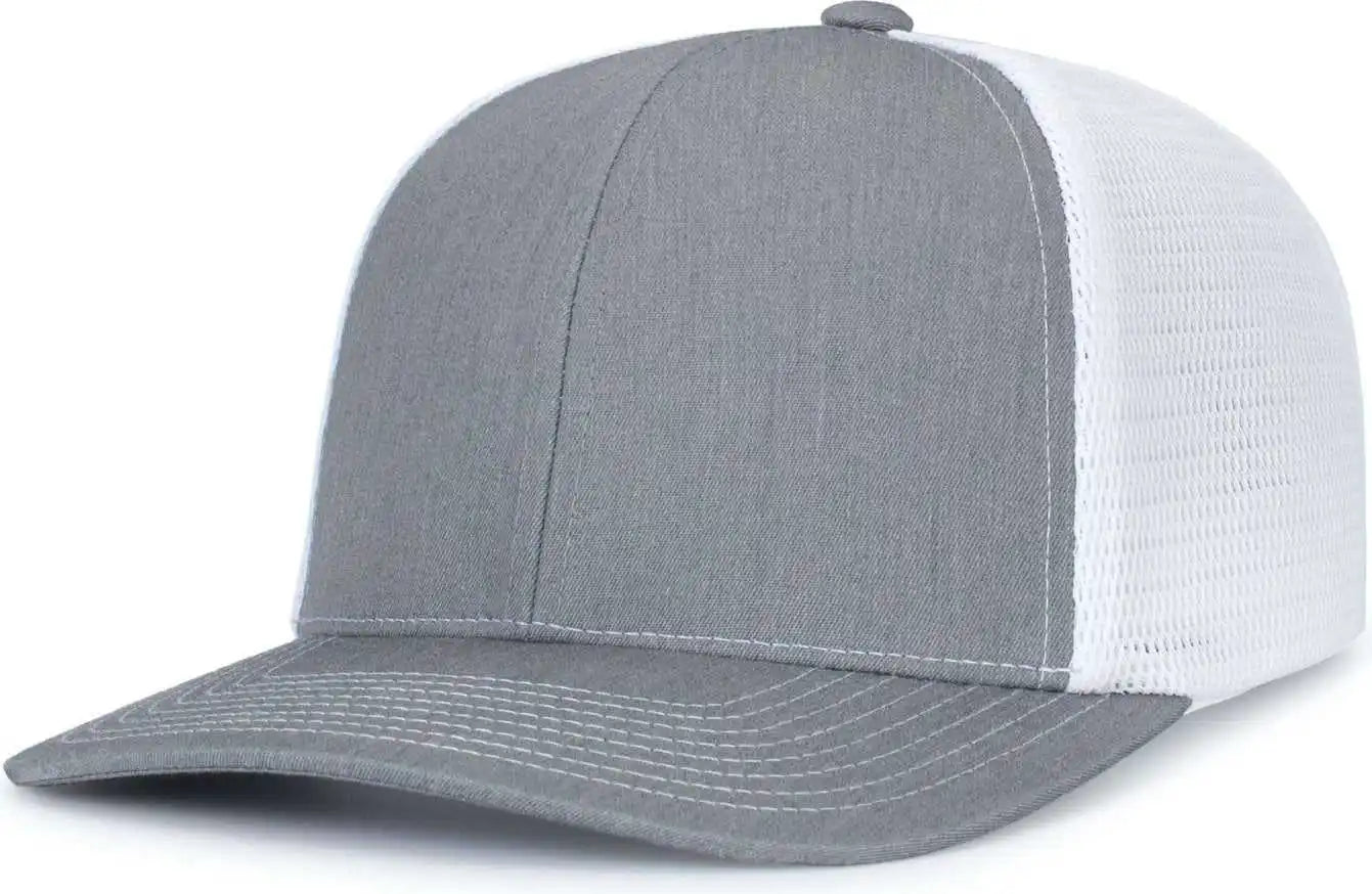 Pacific Headwear P151s Contrast Stitch Trucker Pacflex Snapback Cap - Heather Grey White - Gray / 7’’ 7 7/8’’