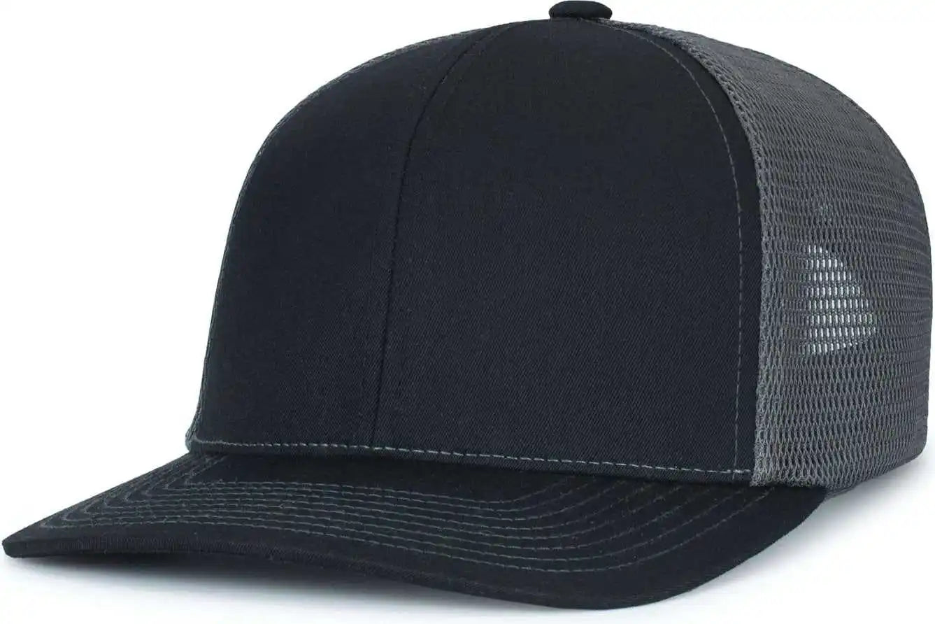 Pacific Headwear P151s Contrast Stitch Trucker Pacflex Snapback Cap - Black Graphite - Dark Gray / 7’’ 7 7/8’’