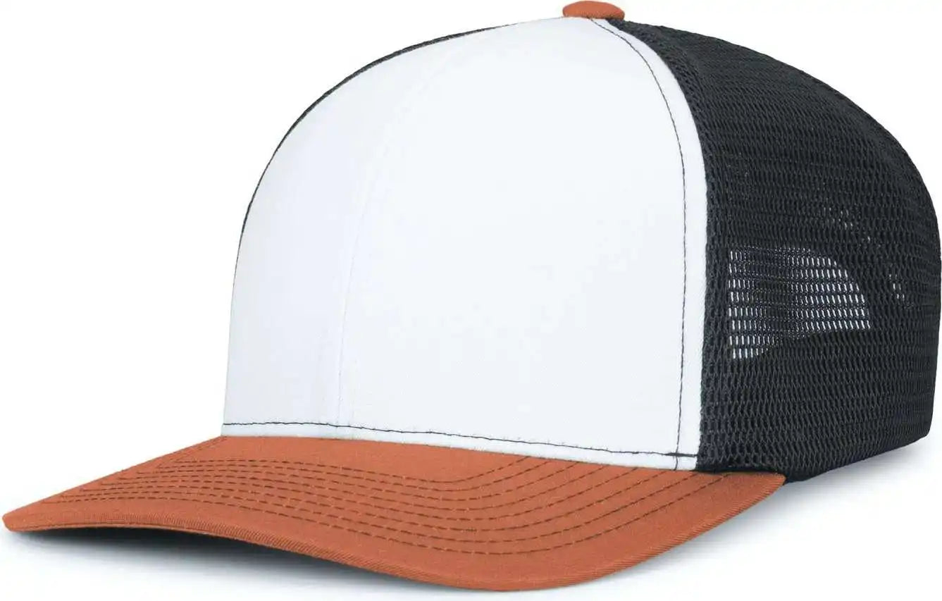 Pacific Headwear P151s Contrast Stitch Trucker Pacflex Snapback Cap - White Light Charcoal Rust - Gray / 7’’ 7 7/8’’