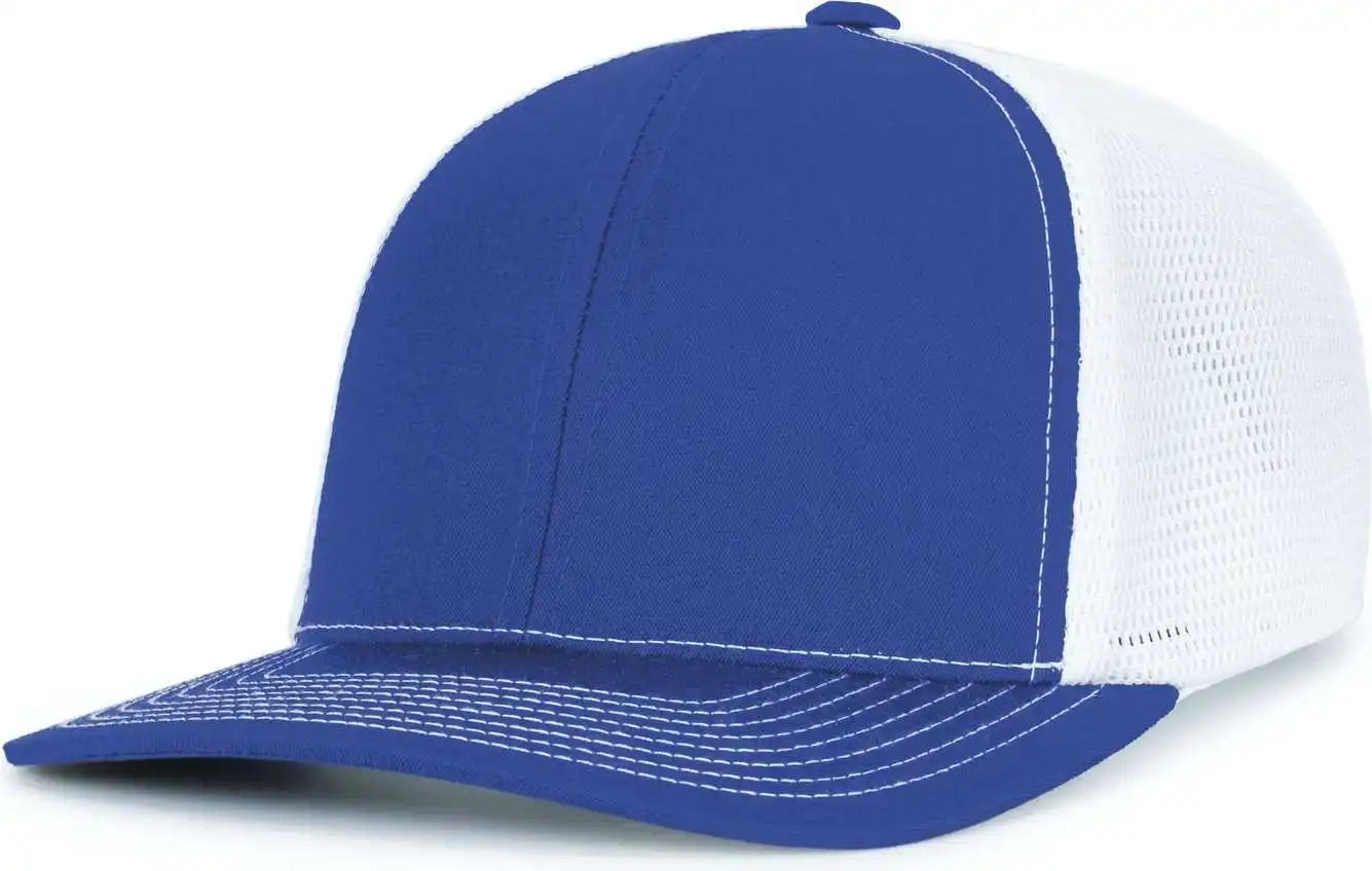 Pacific Headwear P151s Contrast Stitch Trucker Pacflex Snapback Cap - Royal White - 7’’ 7 7/8’’