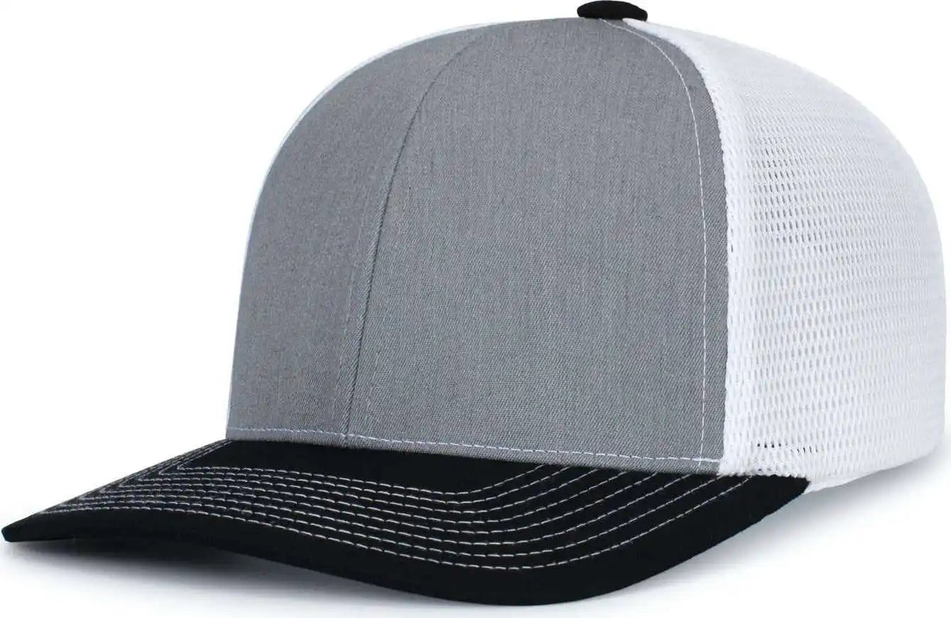 Pacific Headwear P151s Contrast Stitch Trucker Pacflex Snapback Cap - Heather Grey White Black - Gray / 7’’ 7 7/8’’