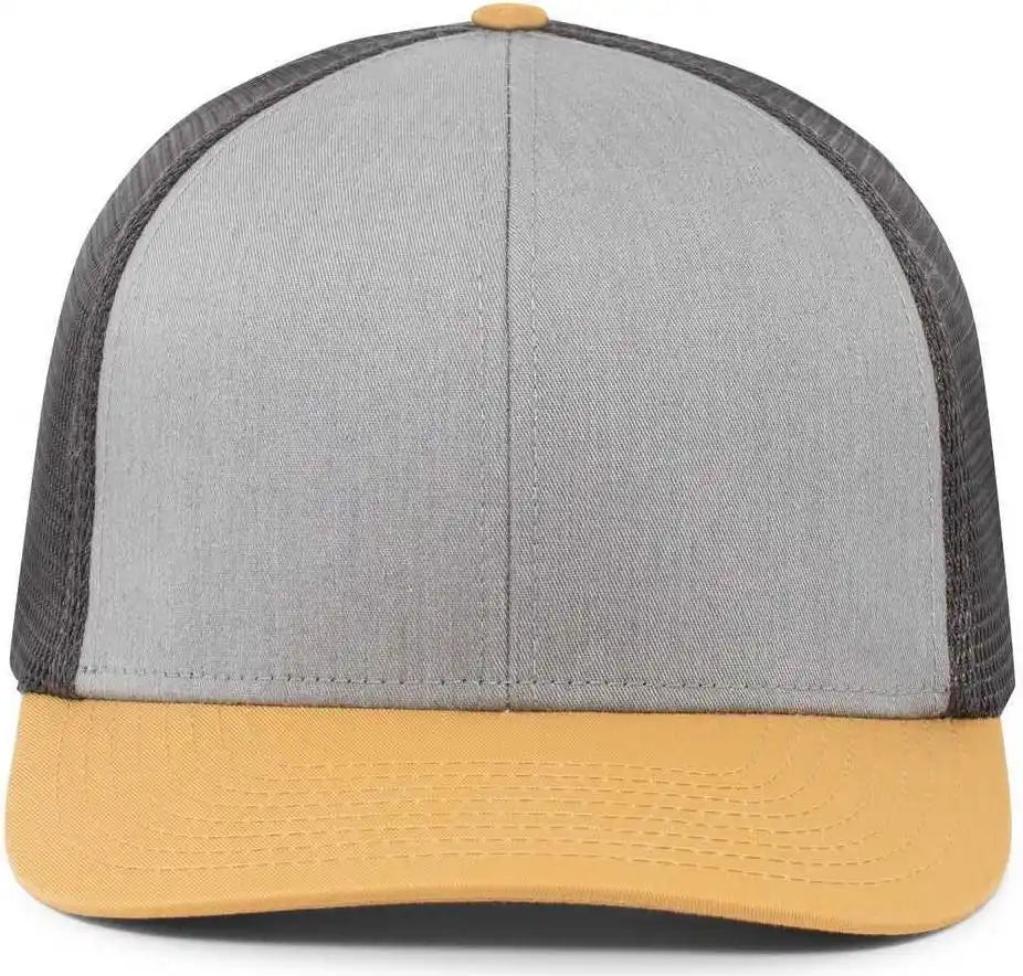 Pacific Headwear P401 Fusion Trucker Cap - Heather Grey Lt Charcoal Amber Gold - Gray / 6 1/2’’ 7’’